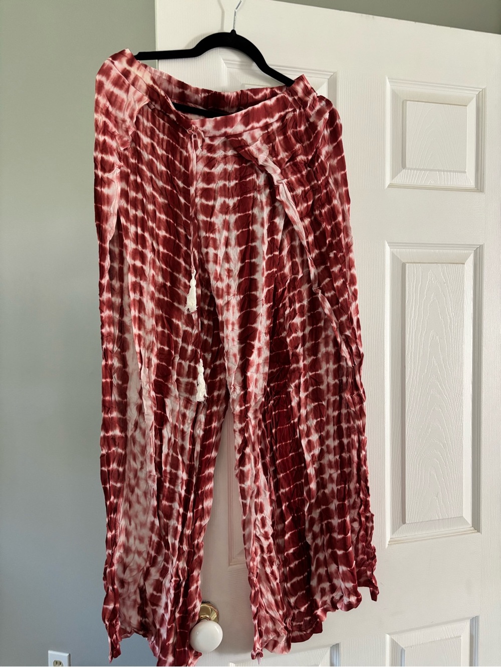 SHEIN Red Tie-Dye Wide-Leg Lounge Pants